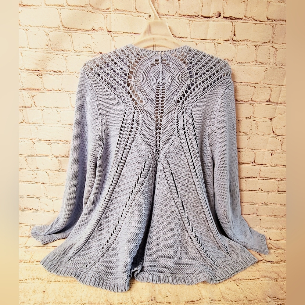 Soft Surroundings Crochet Knit Cardigan Sky Blue Boho 3X Sweater